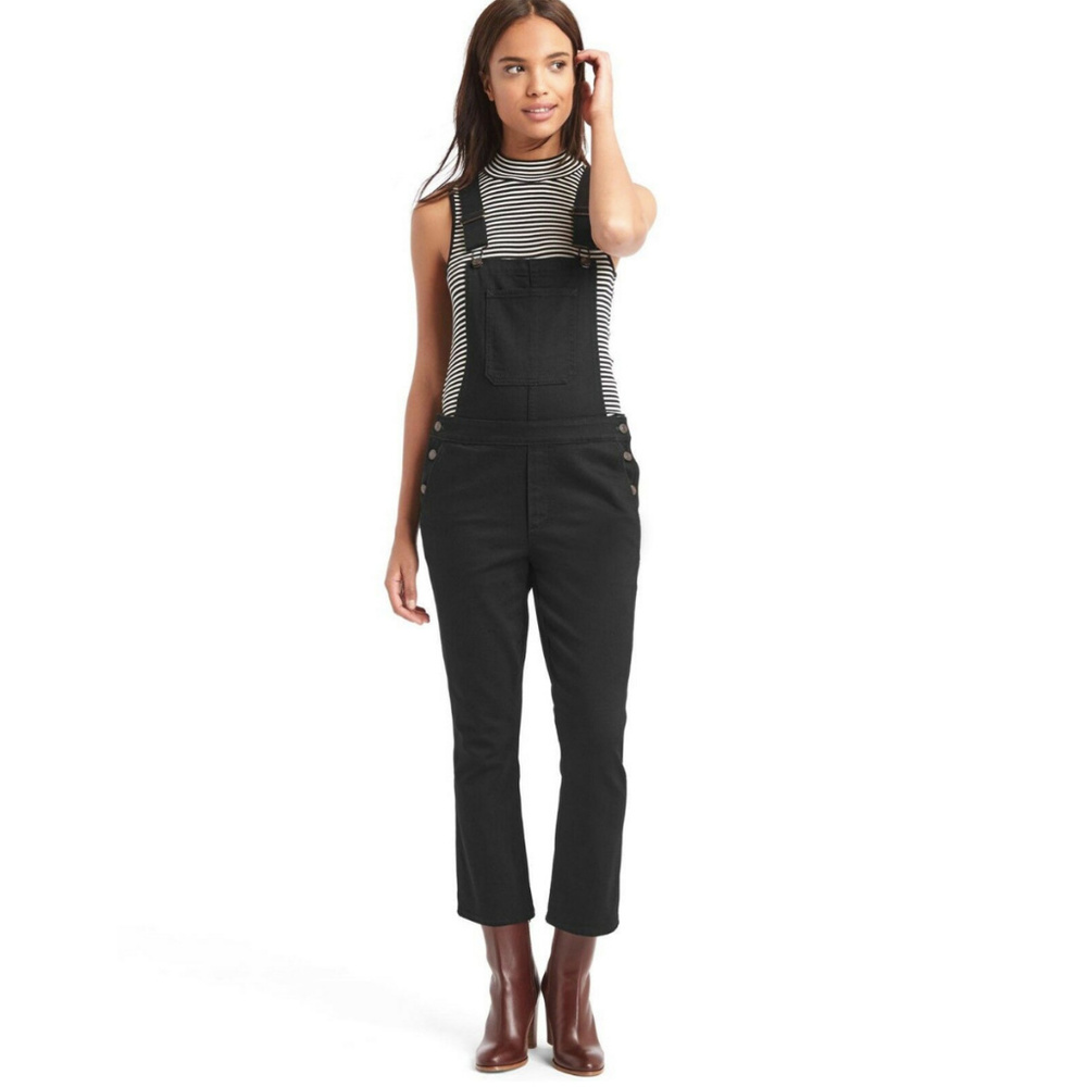 GAP Black Crop Kick Over Denim Overalls Size 27
